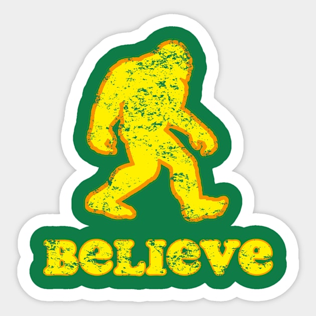 Distressed Retro Believe Bigfoot Sticker by Eric03091978